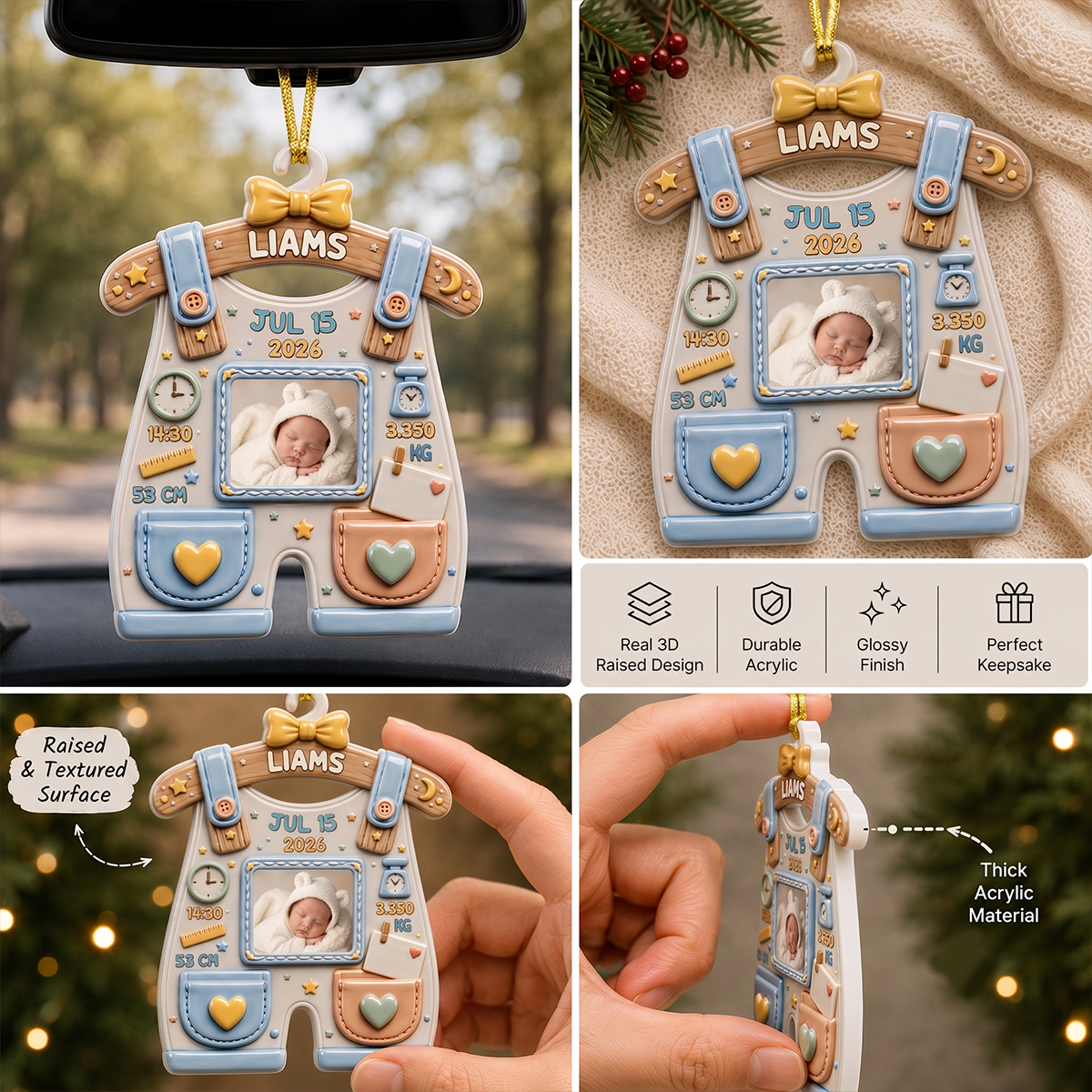 Personalized Newborn Gifts Baby Birth - Real 3D Raised Ornament