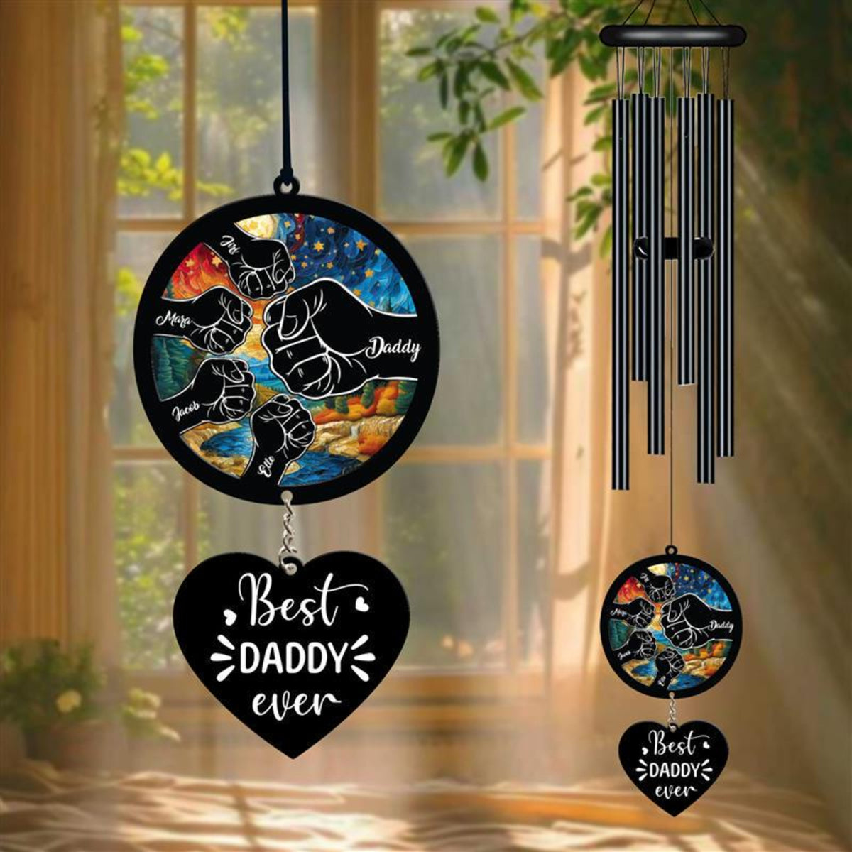 Personalized Wind Chime For Father's Day, Best Dad Ever, Fist Bump, Dad and Kids, Custom Kid Names, Unique Gift, Gift For Papa