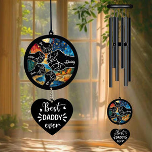 Personalized Wind Chime For Father's Day, Best Dad Ever, Fist Bump, Dad and Kids, Custom Kid Names, Unique Gift, Gift For Papa