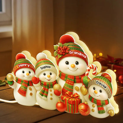 Festive Snowman Grandma & Grandkids - Personalized Acrylic Light Box - Christmas Gift for Mom, Grandma