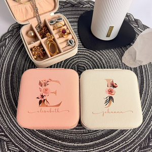 Custom Floral Initial - Personalized Square Jewelry Box - Gift For Mom, Sister, Besties