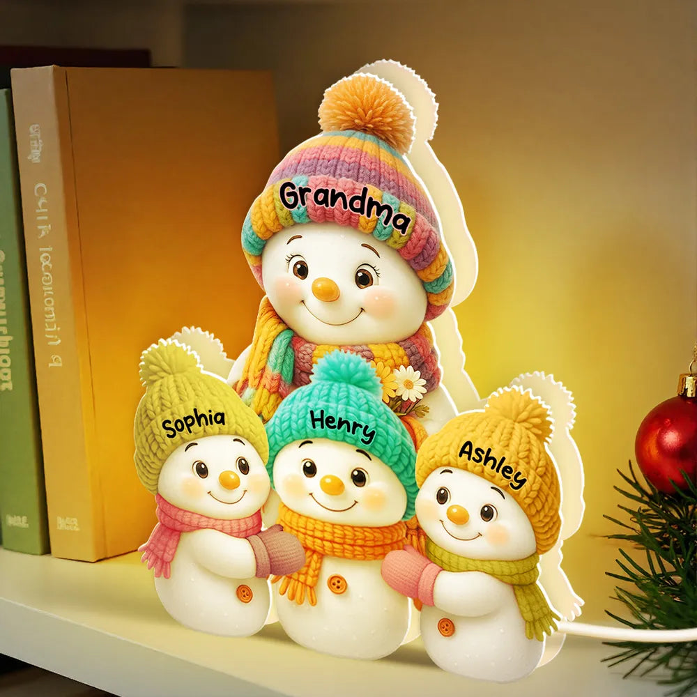 Snowman Mom Grandma and Grandkids - Personalized Acrylic Light Box - Christmas Gift for Grandma