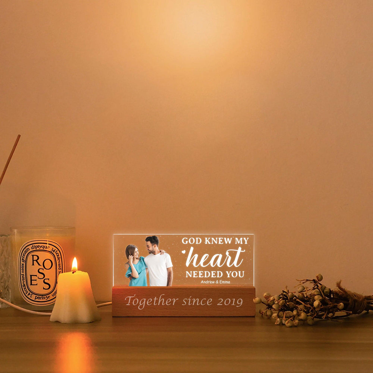 God Knew My Heart Needed You - Personalized 3D LED Light Wooden Base - Gift For Couple, Valentines Gift, Anniversary Gift