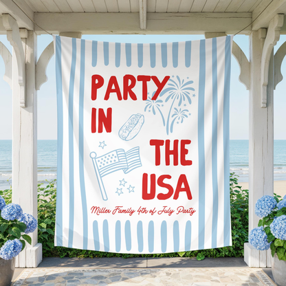 Custom 4th of July Party Banner, Family BBQ Sign, America 250th Anniversary Celebration Backdrop, USA Celebration Decor