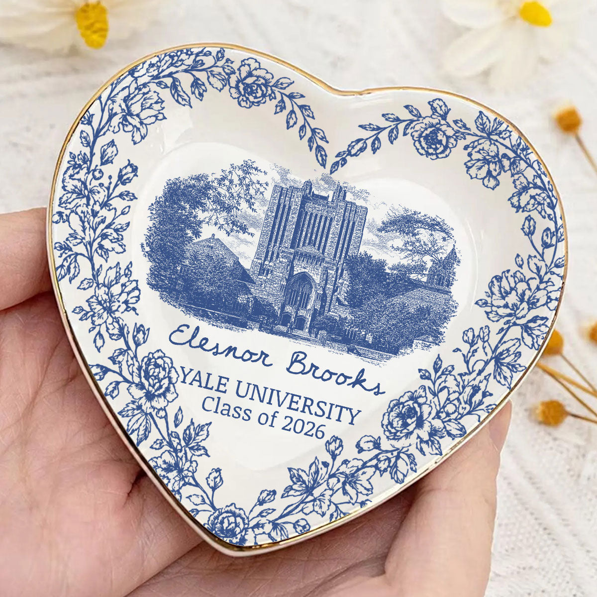 Vintage Toile Graduation Keepsake - Personalized Jewelry Dish