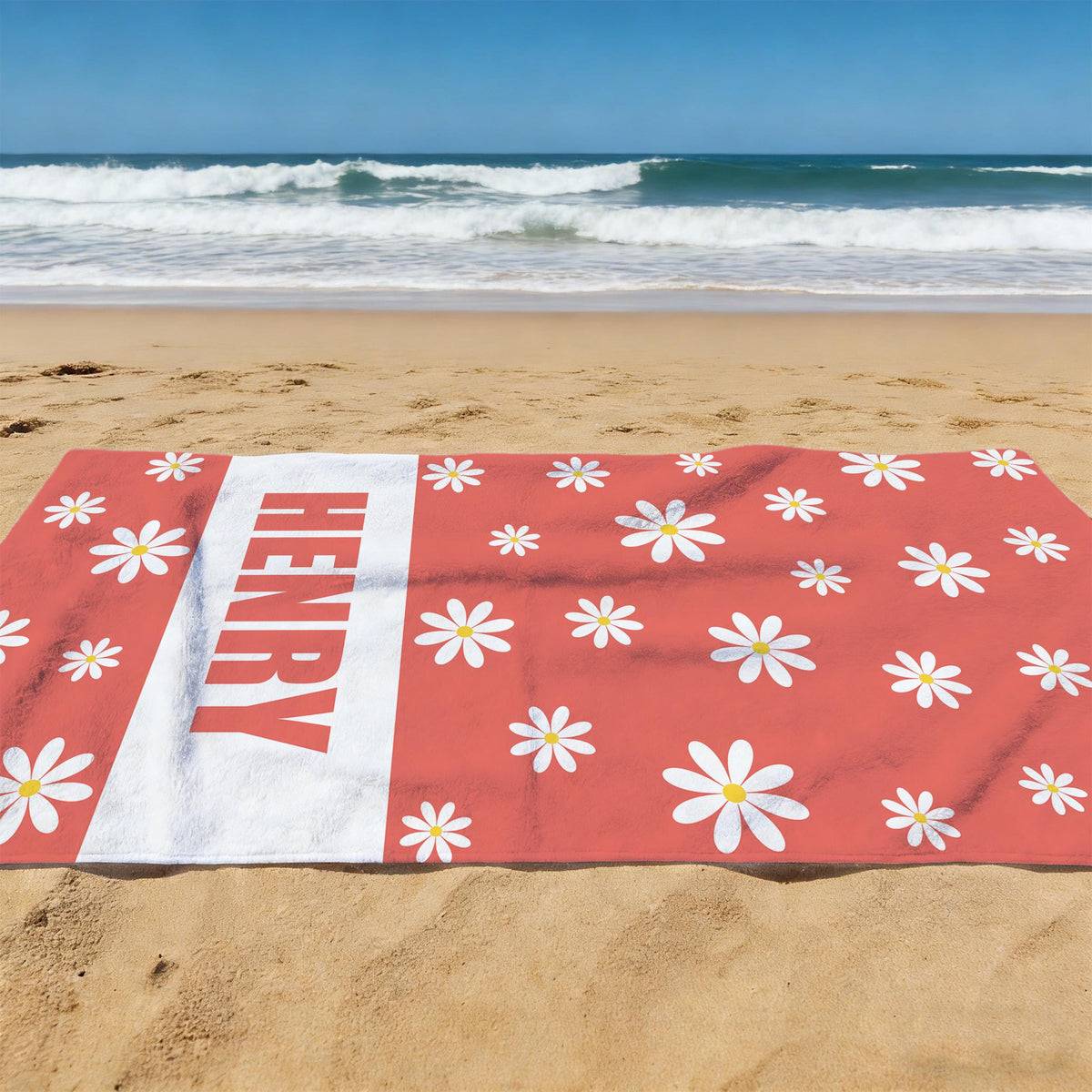 Custom Fashionable Daisy Floral Beach Towel, Pool Towel for Family, Signature Beach Towel For Kids, Tropical Vacation Gift, Beach Lover's Gifts