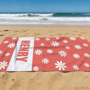 Custom Fashionable Daisy Floral Beach Towel, Pool Towel for Family, Signature Beach Towel For Kids, Tropical Vacation Gift, Beach Lover's Gifts