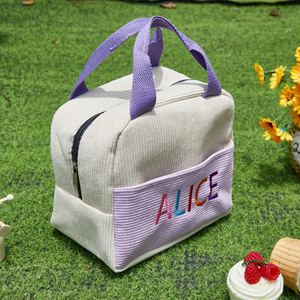 Embroidery Name Lunchbox Bag Corduroy Personalized Lunch Bag With Yarn Name Gift for Kid Gifts, Back to School Kid Lunch Bag