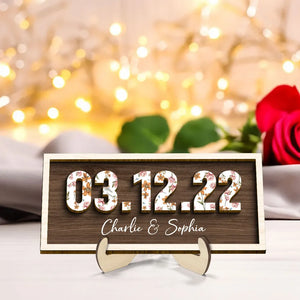 Couple Engagement Wedding Anniversary Special Date Custom Flower Printed Wooden Plaque, Gift For Her, Gift For Him
