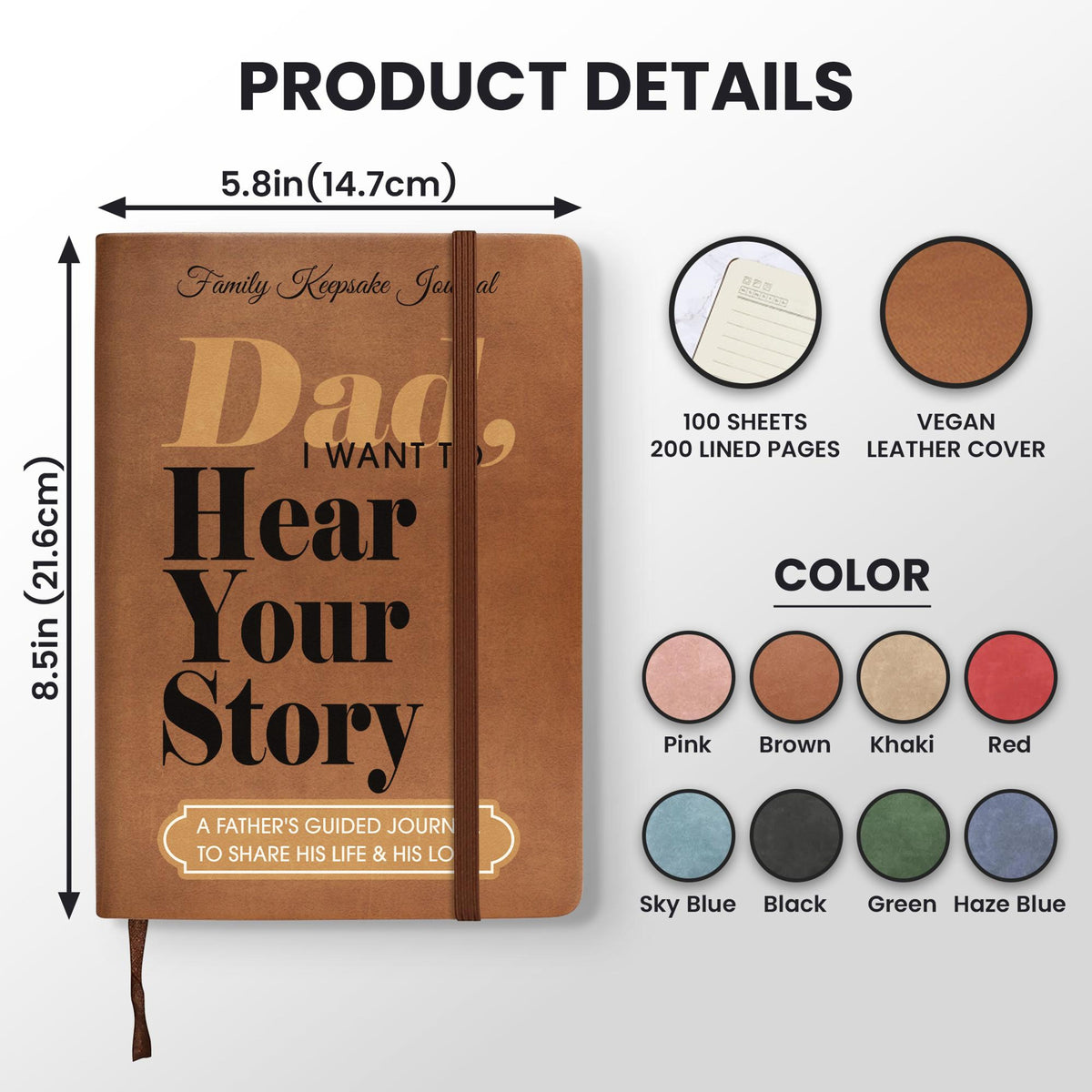 Dad I Want to Hear Your Story Leather Journal, Personalized Father's Guided Memory Keepsake Book, Father's Day Gift, Birthday Gift for Dad
