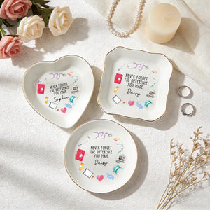 Personalized Nurse Jewelry Dish - Nurse Graduation Jewelry Dish, Stethoscope Name Trinket Dish, Never Forget The Difference You Made