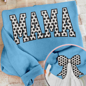 MAMA Soccer Coquette Side Bow Sweatshirt, Retro Trendy Coquete Lover Sweater, Bow Applique Pink Girl Gifts