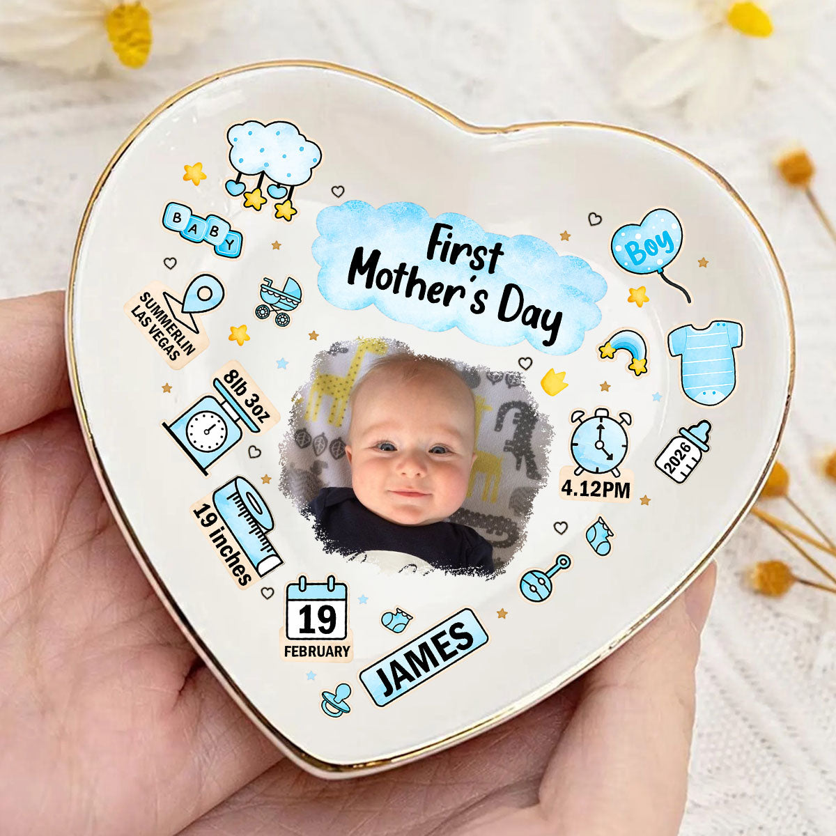 Custom Photo Our First Mother's Day Information Icon - Personalized Ring Dish