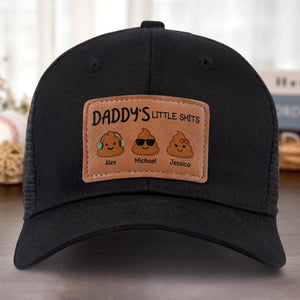Daddy's Little Turds - Personalized Leather Label Net Hat - Gift For Dad, Father's Day Gift