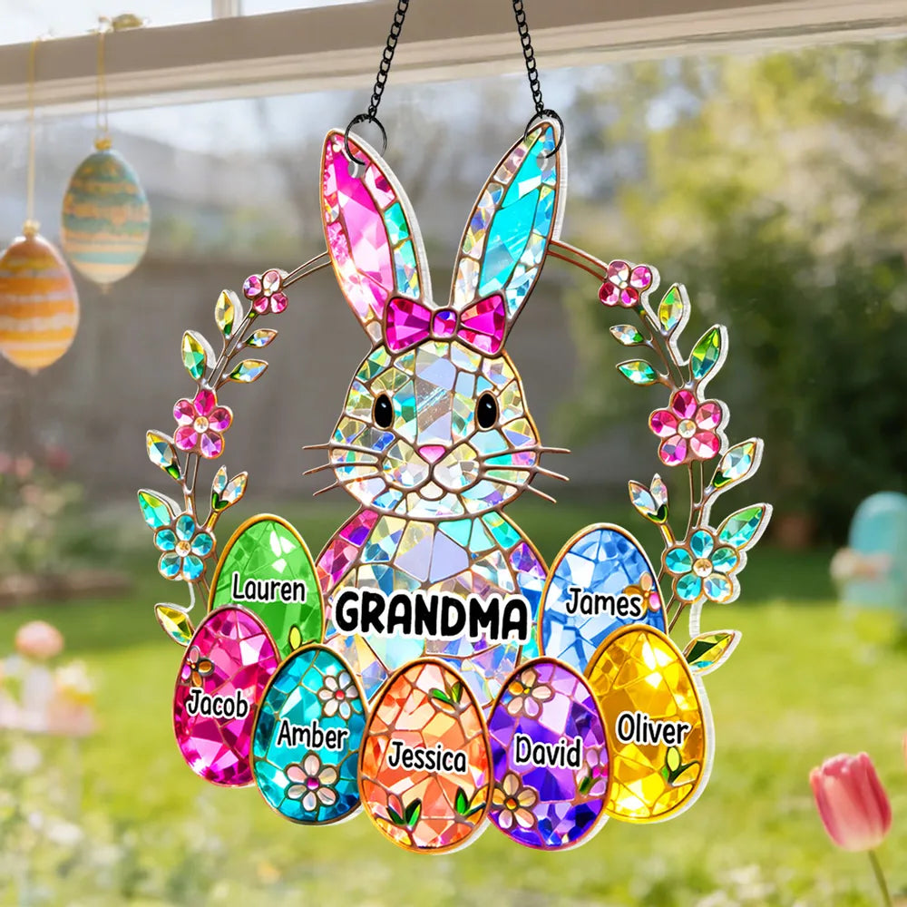 Bunny Grandma Easter Gift - Personalized Acrylic Suncatcher Ornament - Easter Decor for Grandma, Mother's Day Gift for Grandma, Mom, Wife