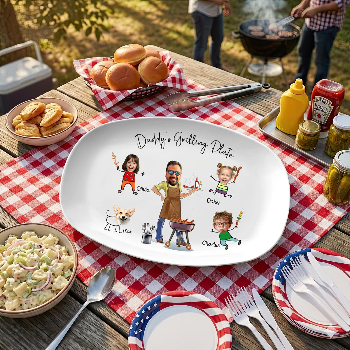 Personalized Grilling Platter with Kids Faces, Custom BBQ Plate for Dad Father s Day Gift, Grilling With Daddy Plate