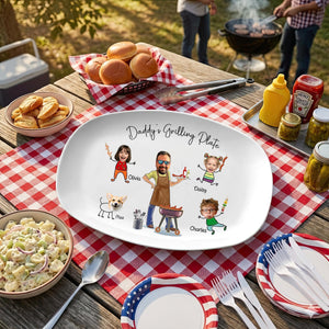 Personalized Grilling Platter with Kids Faces, Custom BBQ Plate for Dad Father s Day Gift, Grilling With Daddy Plate