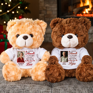 Heaven Is A Beautiful Place - Custom Name and Photo - Personalized Memorial Bear Plush