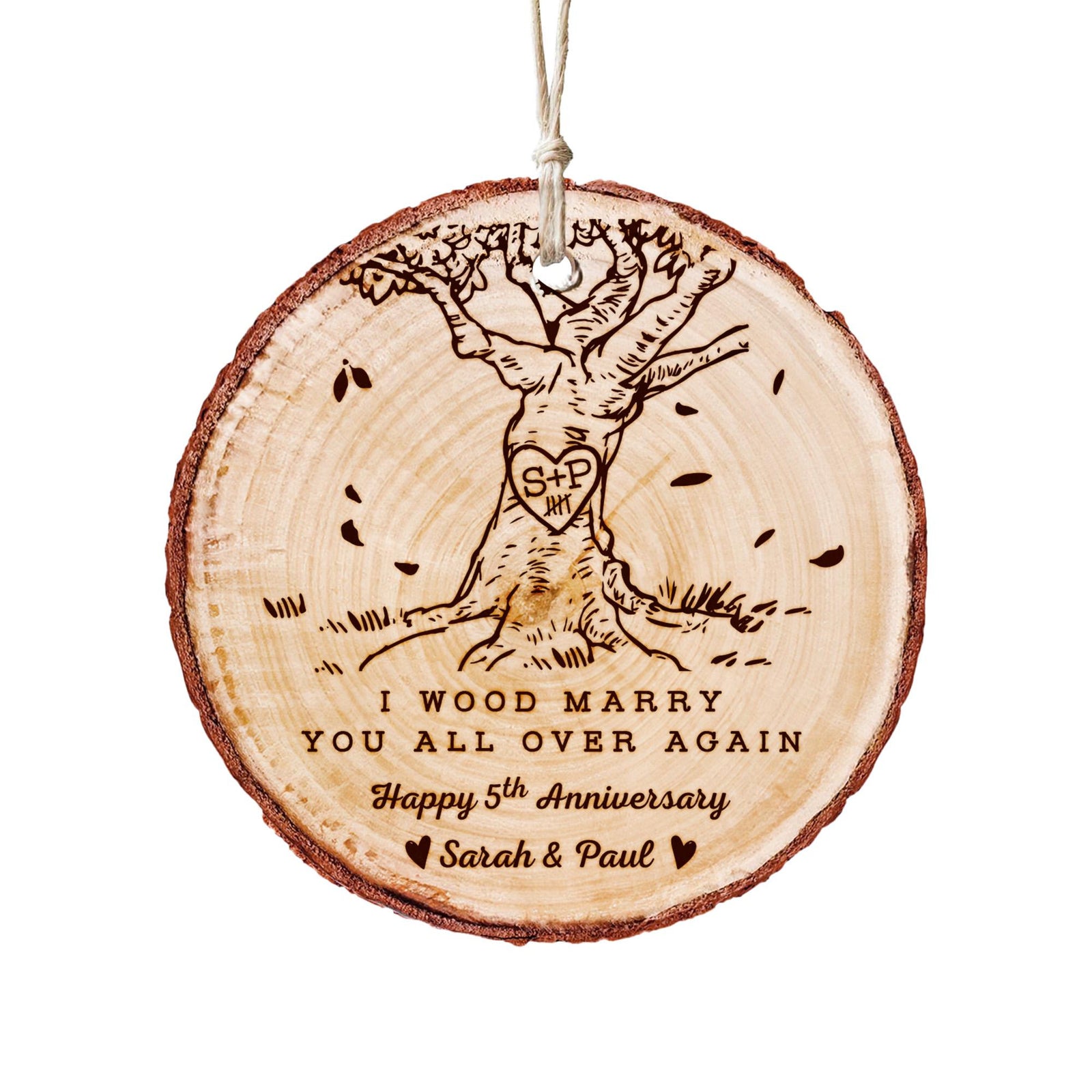 Custom Wood Anniversary Wedding Ornament, I Wood Marry You All Over Again Ornament, 5th Anniversary Christmas Ornament, Gift for Couples