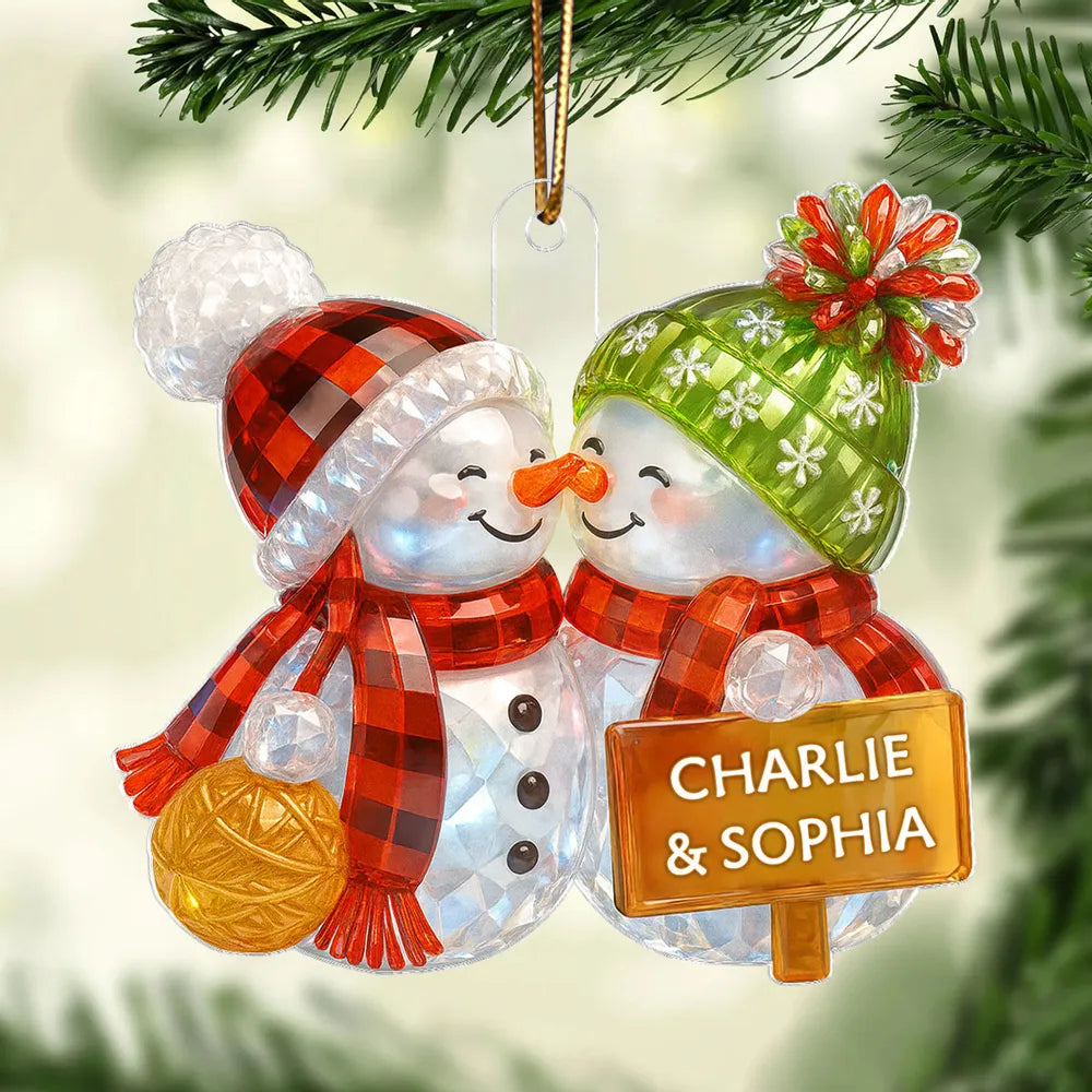 3D Crystal Effect Kissing Snowman - Personalized Acrylic Ornament - Christmas Gift For Couple