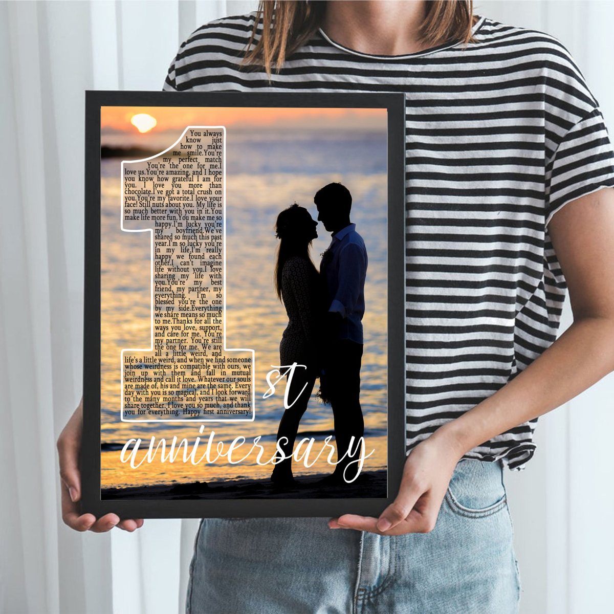 1st Anniversary Custom Photo - Personalized Canvas - Gift For Boyfriend Girlfriend, Anniversary Gift For Couple