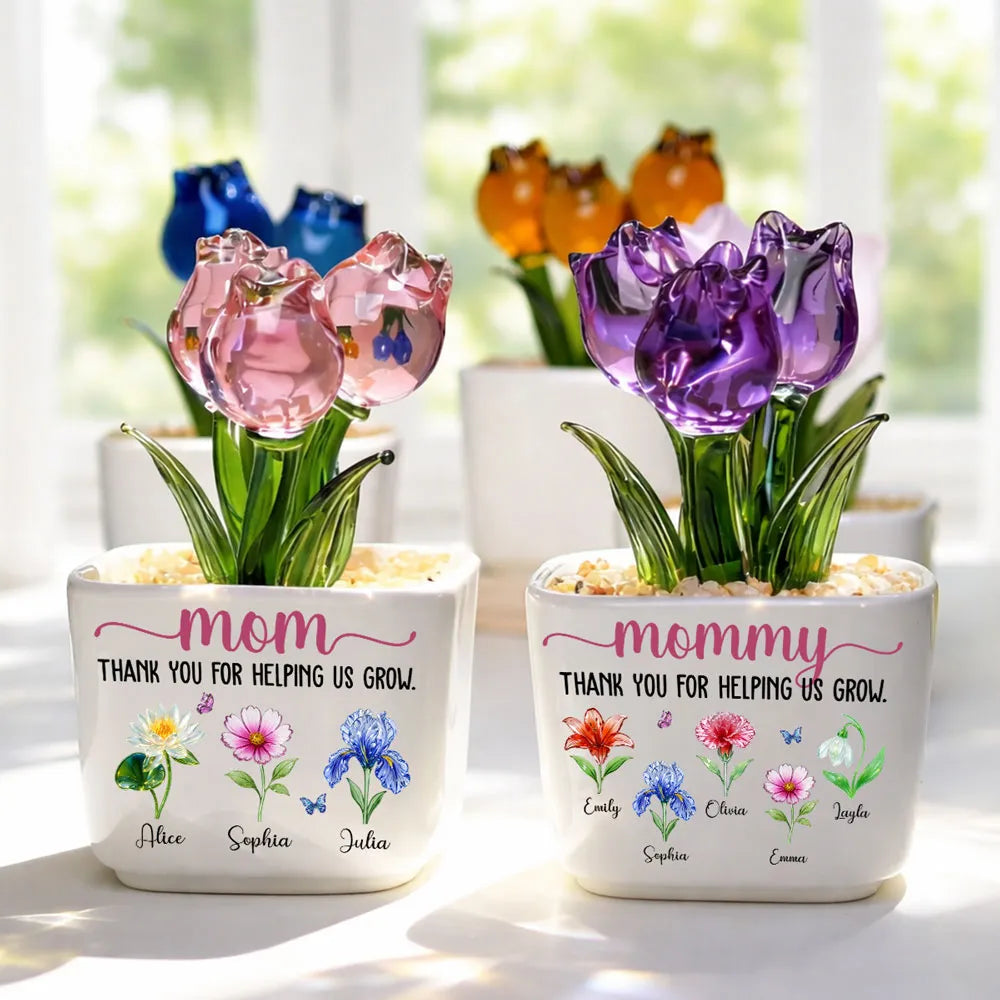 Thank You For Helping Me Grow - Personalized Mini Glass Flower Pot - Gift For Mother, Grandma, Mother's Day Gift