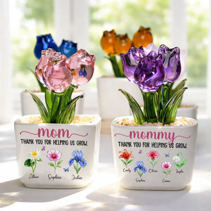 Thank You For Helping Me Grow - Personalized Mini Glass Flower Pot - Gift For Mother, Grandma, Mother's Day Gift