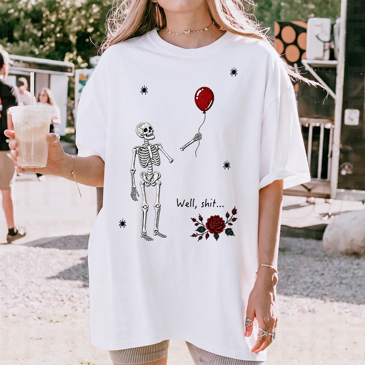Well Shit Skeleton With Red Balloon - Halloween's T-shirt