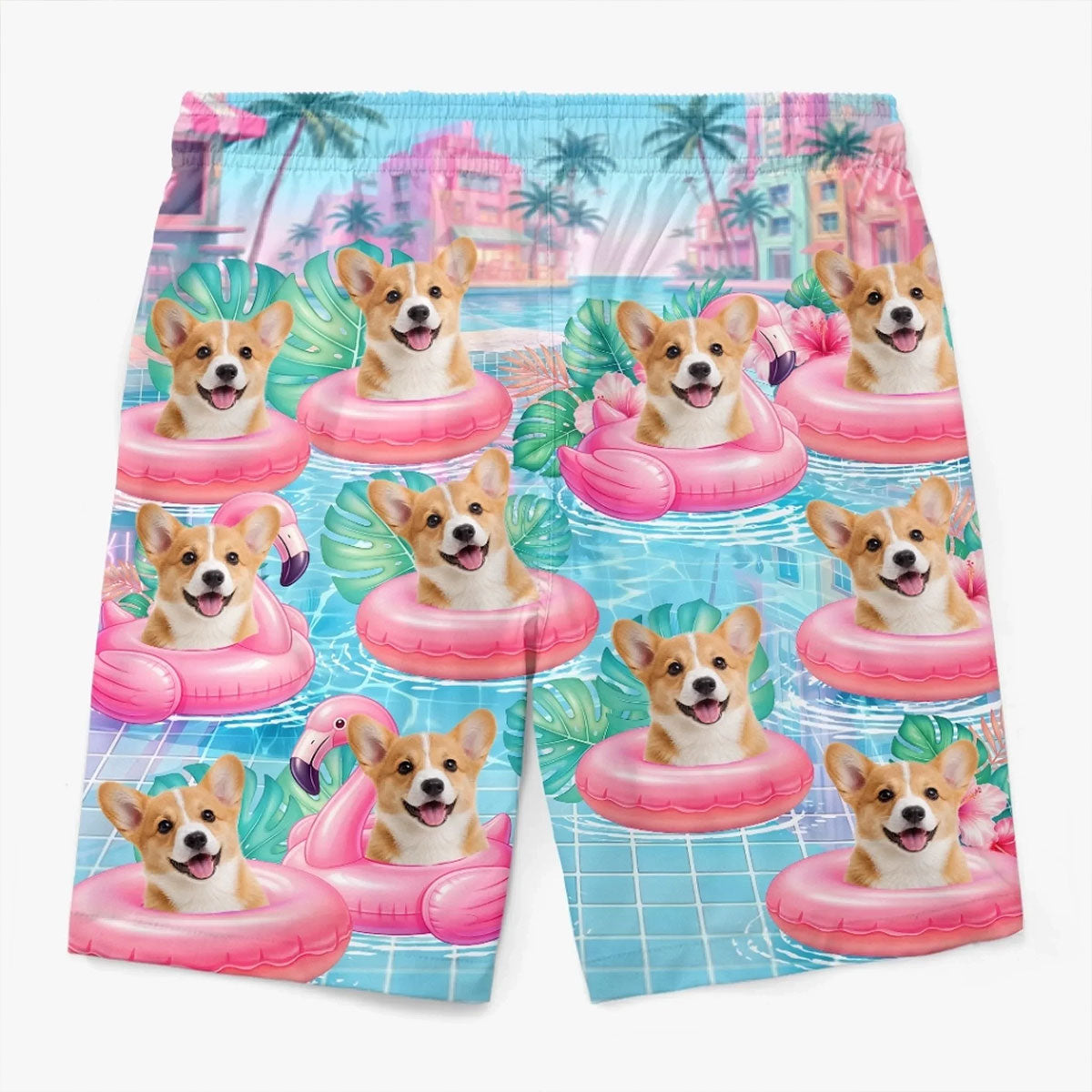 Custom Photo Tropical Hawaiian Aloha Men Beach Shorts - Personalized Summer Vacation And Travel Gifts For Dog Cat Lovers