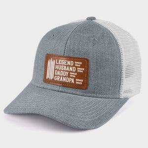 Legend Husband Daddy Papa Custom Year - Personalized Leather Label Net Hat - Gift For Dad, Grandpa, Father's Day Gift