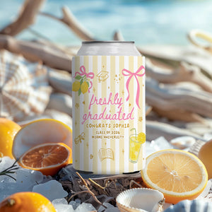 Personalized Summer Vibe Graduation Can Cooler, Striped Graduate Can Cooler, Congrats College Graduate Party Favors, Graduation Party Favors
