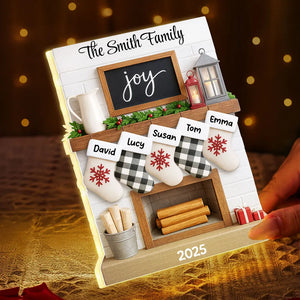 Family Fireplace Mantle Tree Home Stocking Stuffer - Personalized Light Box - Gift For Family, Christmas Home Decoration