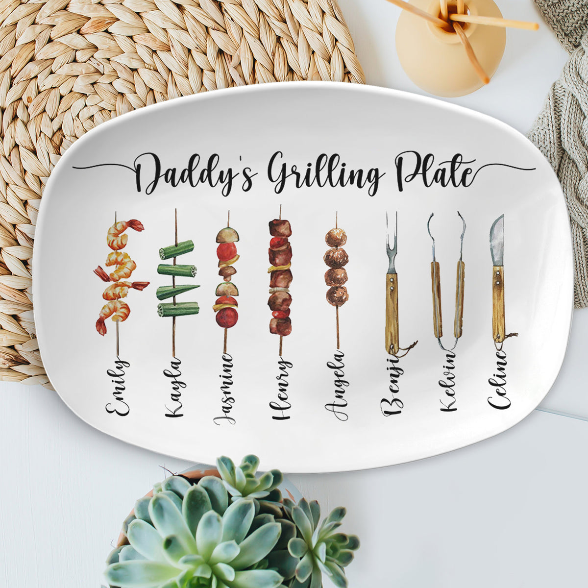 Personalized Daddy's Grilling and Chilling Platter, Custom Platter Gift for a Griller Men, Custom Barbeque Platter For Dad, Gift For Grampy