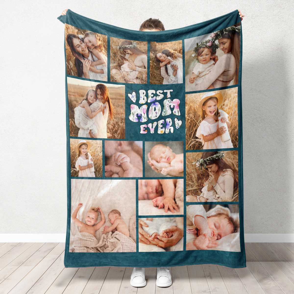 Custom Photo Blanket for Mom, Gift for Mom, Personalized Mom Photo Blanket, Mom Gift from Kids, Custom Photo Collage Floral Throw