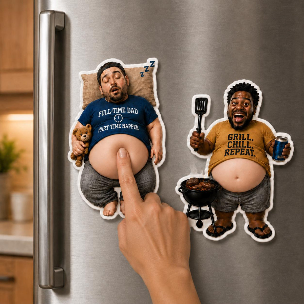 Funny Daddy Face Squishy Belly Fridge Magnet, Personalized Father's Day Gift For Husband, Custom Dad Photo Magnet, Gift From Son Daughter