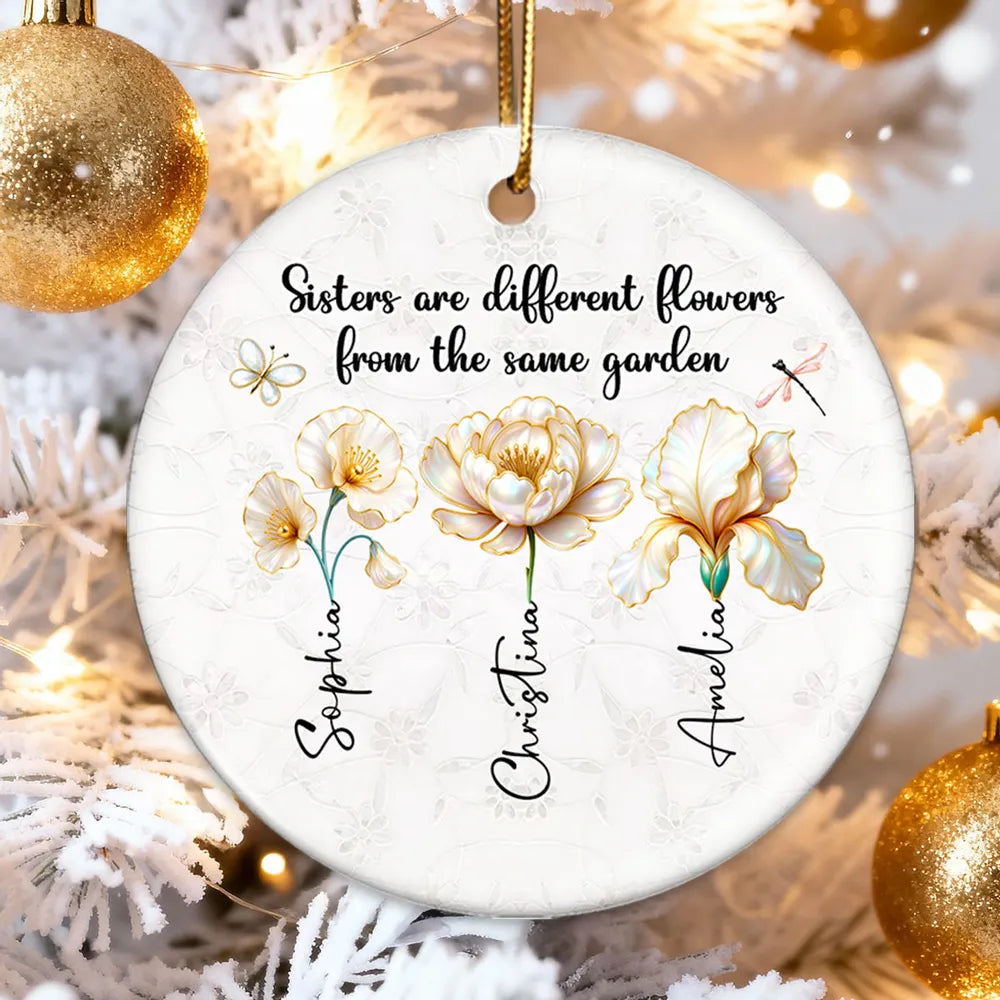 3D Pearl Effect Birth Flowers Sisters From The Same Garden - Personalized Ornament - Christmas Gift For Sisters, Besties