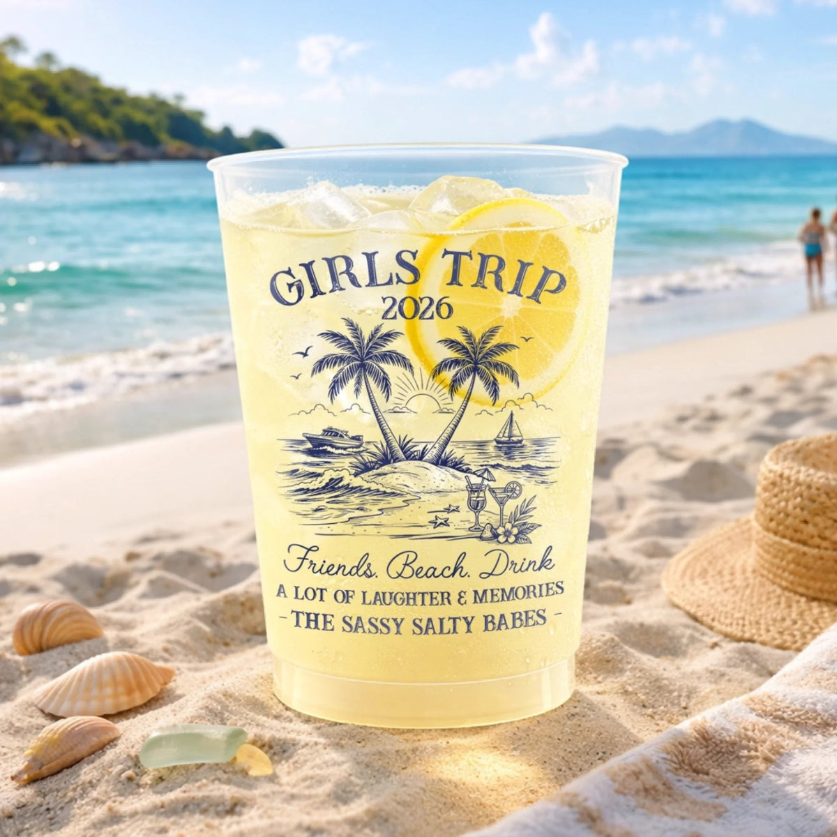 Girls Trip 2026 Plastic Frosted Cup, Hello Summer Vibe, Summer Vacation And Travel Gifts For Best Friends, Family