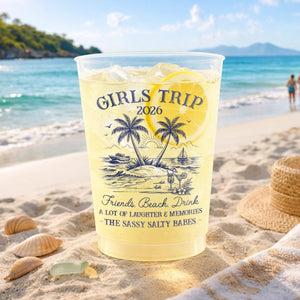 Girls Trip 2026 Plastic Frosted Cup, Hello Summer Vibe, Summer Vacation And Travel Gifts For Best Friends, Family