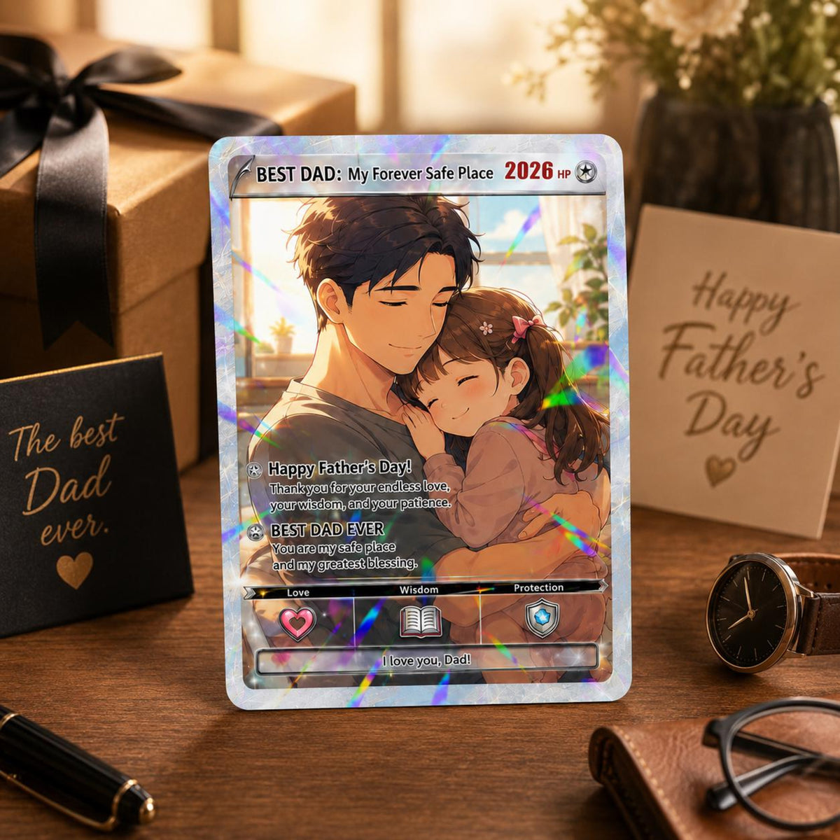 Custom Father's Day Gamer Dad Card, Personalized Photo Trading Keepsake Gift for Dad, Gift From Kids For Father