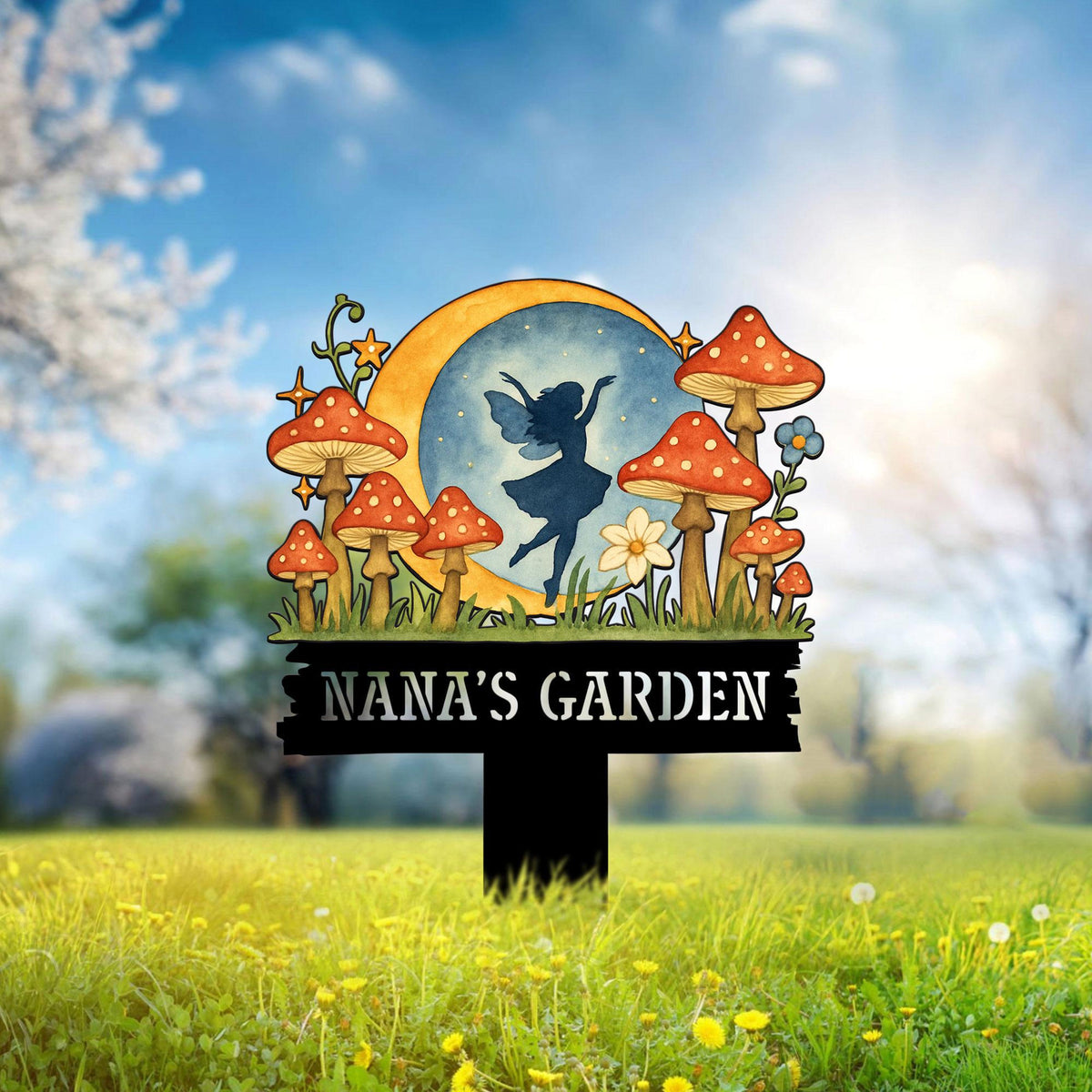 Custom Fairy Garden Stake, Fairy Metal Garden Sign, Mushroom Yard Sign, Gardener Gift, Gift for Her Mother's Day, Nana's Blessings