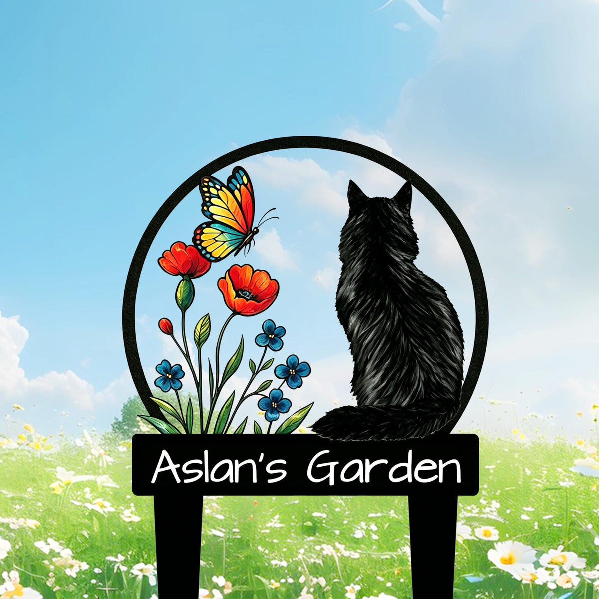 Personalized Cat Garden Sign, Custom Cat Memorial Sign, Metal Garden Decor, Flower Yard Art, Outdoor Decor, Cat Lover Gift, Garden Name Sign