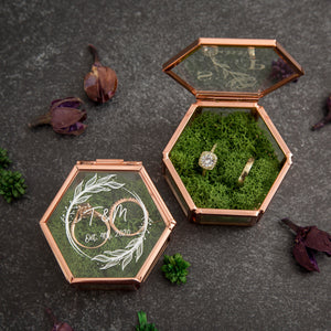 Hexagon Glass Ring Box - Personalized Ring Box for Wedding Ceremony Custom Modern Ring Holder for Proposal Engagement Gift for Her