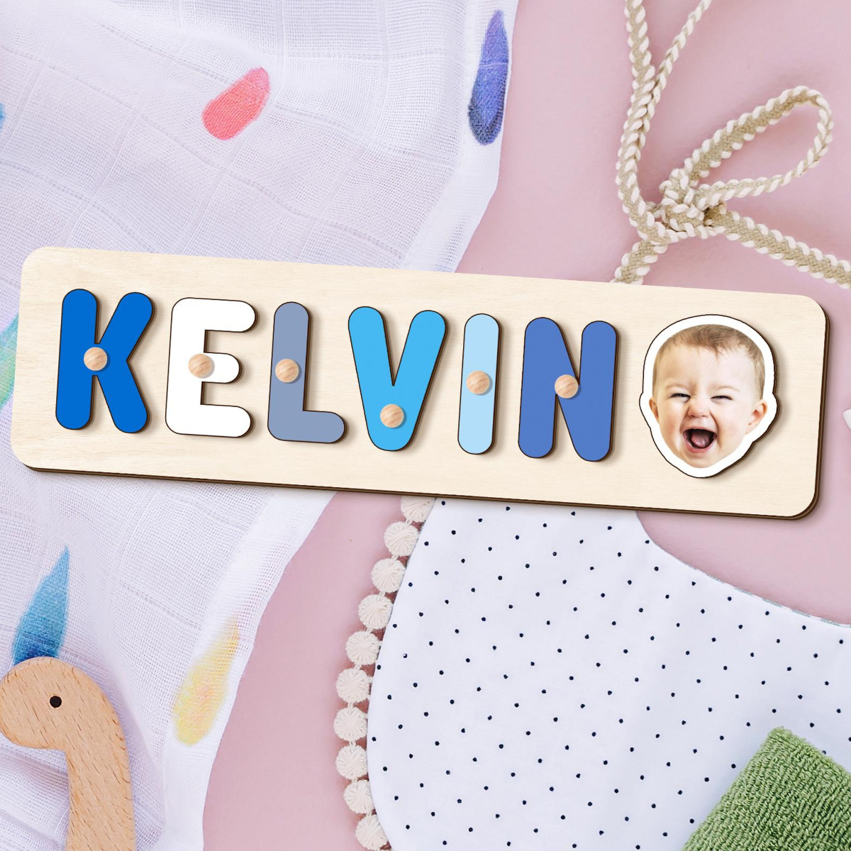 Personalized Name Puzzle for Toddlers, Custom Photo Gift, Wooden Dog Puzzle, Puppy Pet Nursery Decor, 1 2 Year Old Birthday Boy Girl Gifts