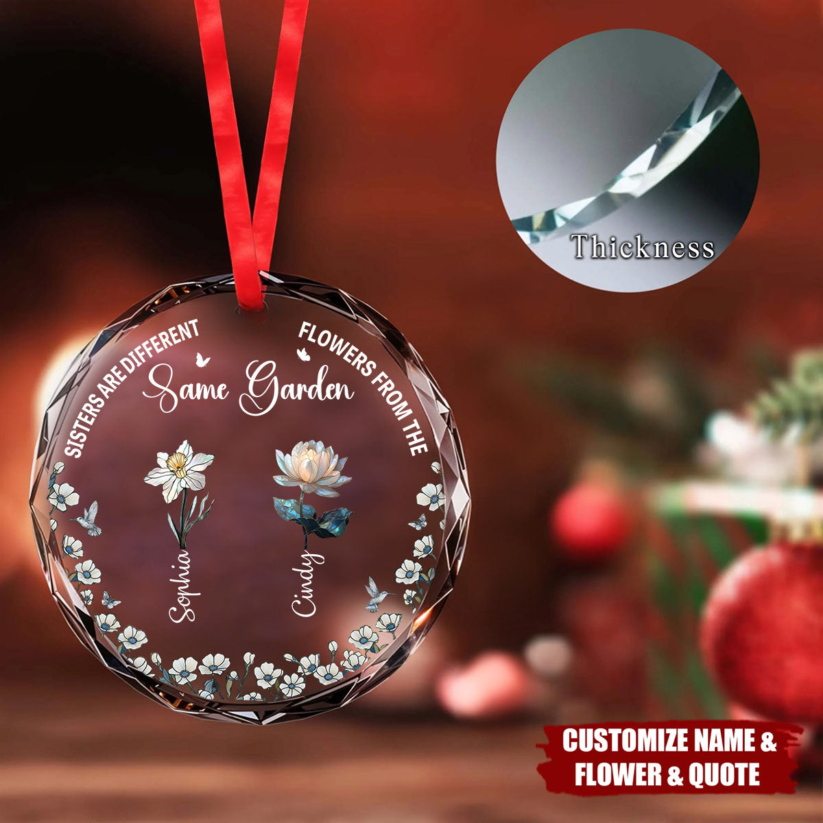 It Takes A Long Time To Grow Old Friends Birth Flowers - Personalized Crystal Ornament - Christmas Gift For Friends, Sisters, Besties