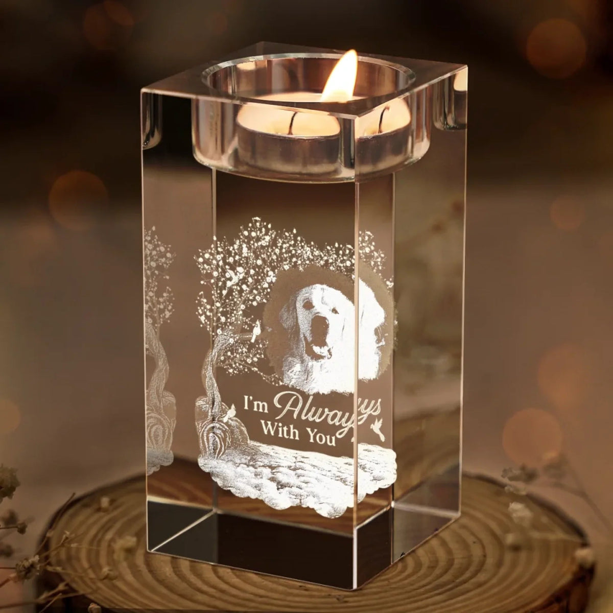 I'm Always With You Custom Pet Photo - Personalized Crystal Candle Holder - Pet Memorial