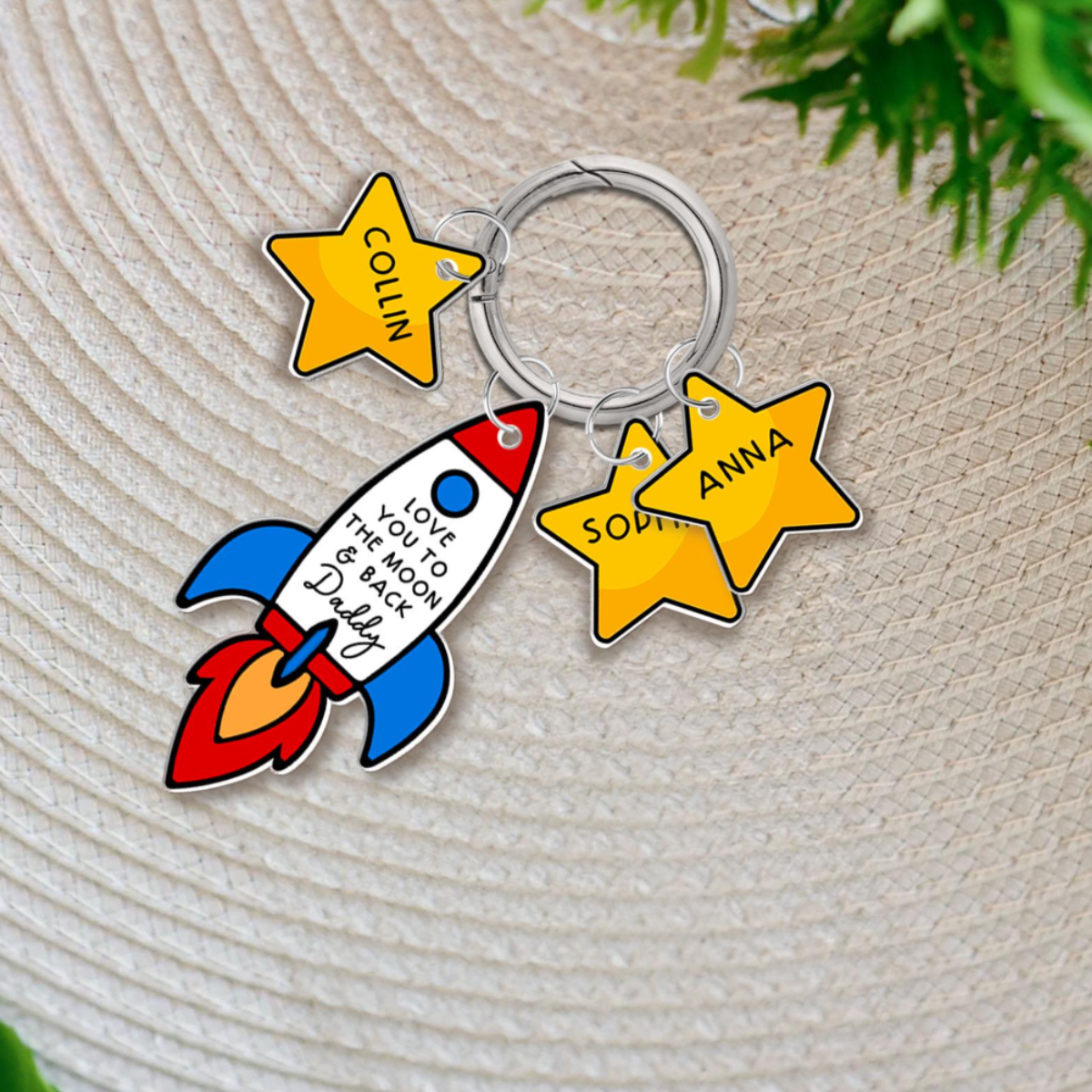 Love You To The Moon Keychain, Personalized Dad Keyring with Kid Names, Father's Day Gift from Son Daughter, Gift for Husband, New Dad Gift