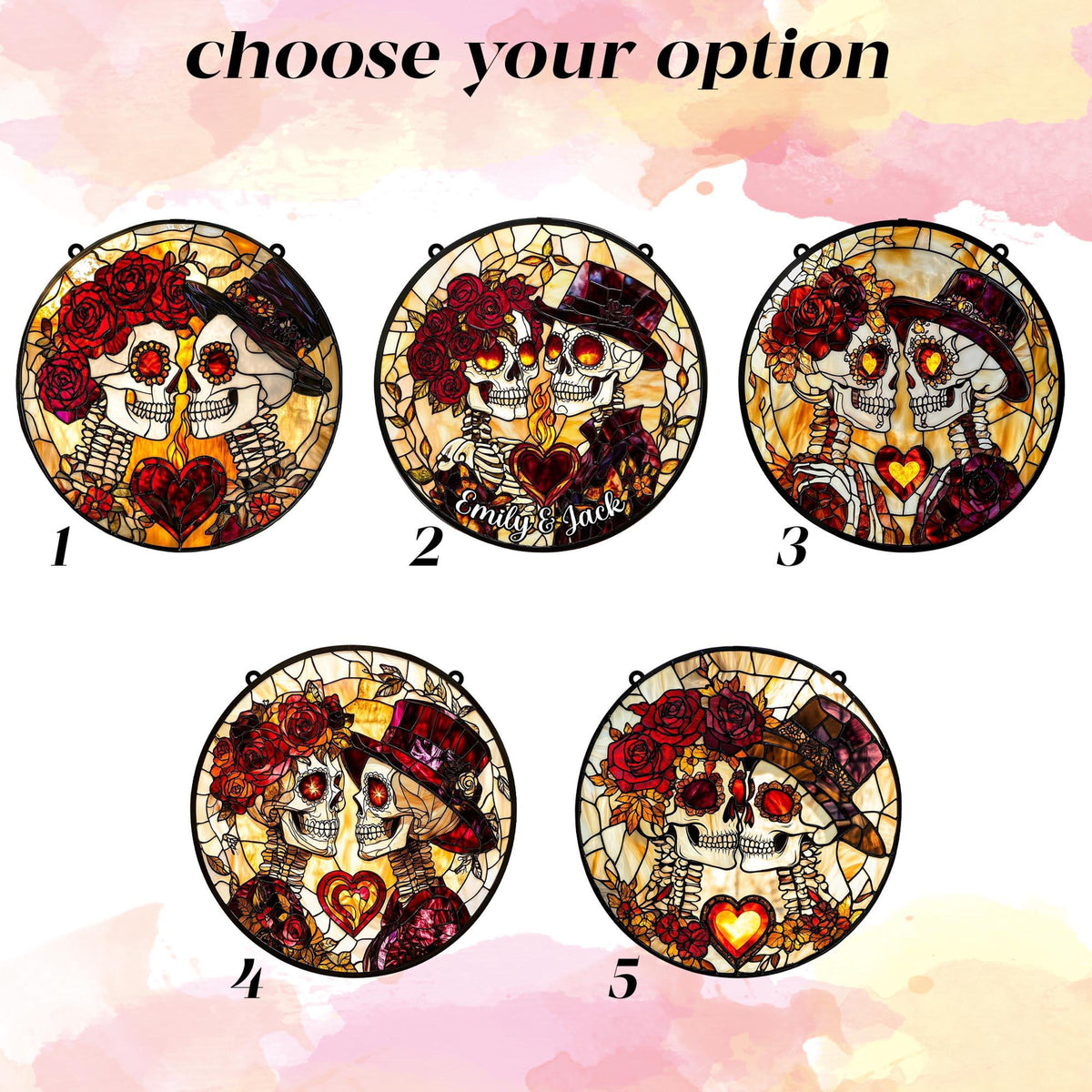 Custom Skeleton Couple Faux Stained Glass Suncatcher, Gothic Wedding Decor, Halloween Anniversary Gift for Spooky Couples, Wedding Gift