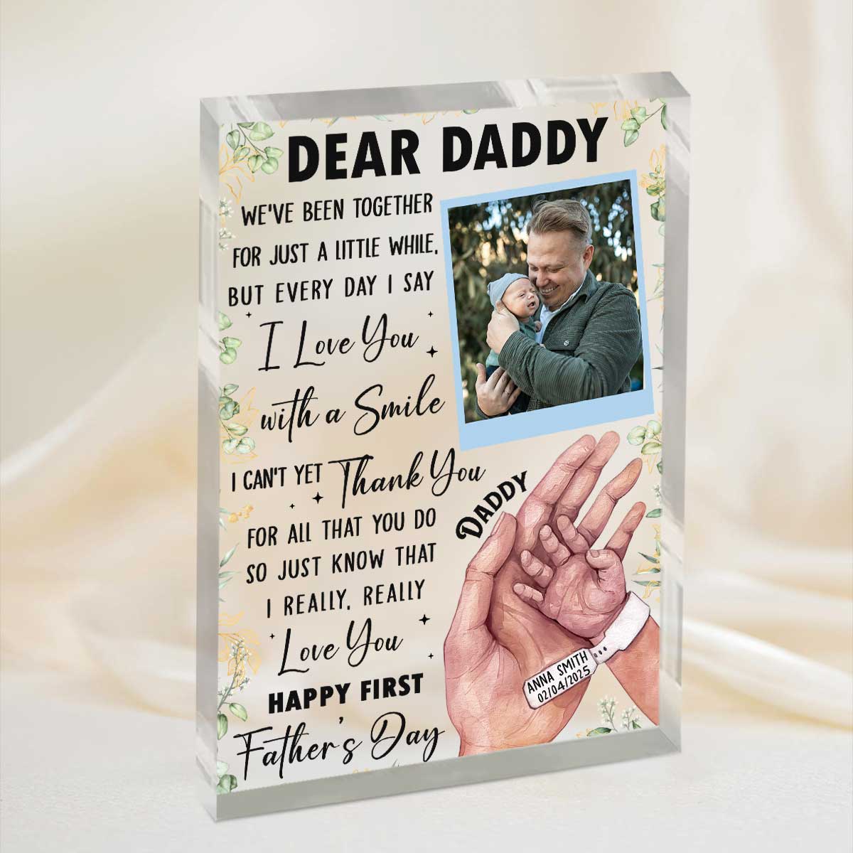 Happy First Fathers Day Acrylic Plaque, Personalized New Dad Gift, Dad Keepsake From Baby, First Time Father Gifts