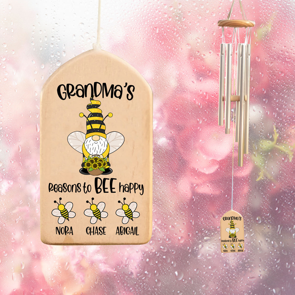 Grandma's Reason To Bee Happy, Cute Grandkid Bee - Personalized Windchime - Gift For Grandma, Mother's Day, Birthday Gift