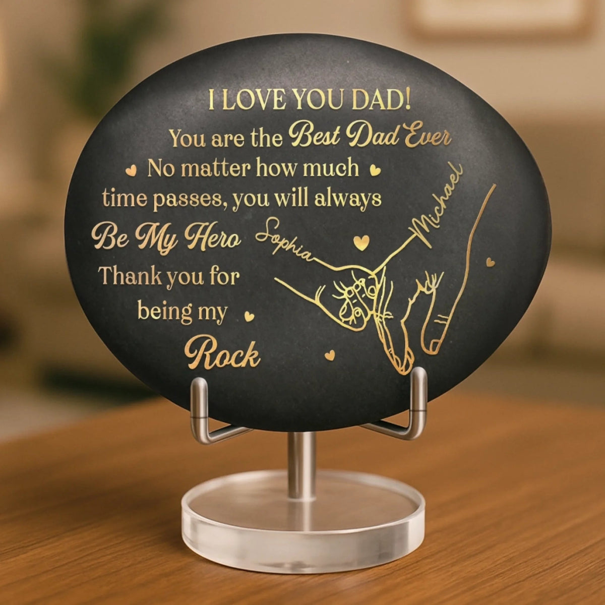 Custom Rock Gift For Dad, Personalized Fathers Day Gift for Dad Grandpa, Family Built on Love Stone Keepsake Decor, Birthday Gift